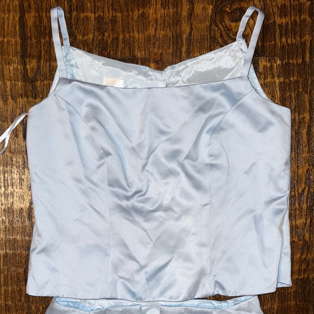 Vintage 1990s Too Neiman Marcus Light Blue Satin Two-Piece Set | Pristine - Picture 6 of 11